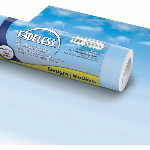 Fadeless Bulletin Board Paper Rolls - Classroom, Door, File Cabinet, School, Home, Office Project, Display, Table Skirting, Party, Decoration - 48" Width x 50 ft Length - 1 Roll - Wispy Clouds - Paper