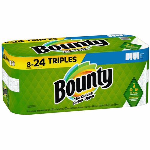 Bounty Select-A-Size Paper Towels - 8 Triple Roll = 24 Regular - 2 Ply - 135 Sheets/Roll - White - 8 / Pack