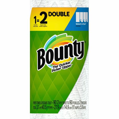 Bounty Select-A-Size Paper Towels - 24 Double Roll = 48 Regular - 2 Ply - 90 Sheets/Roll - White - 24 / Carton