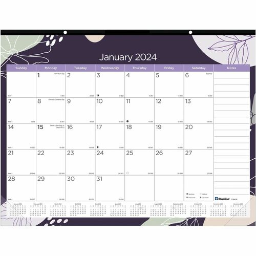 Blueline Abstract Floral Monthly Desk Pad - Monthly - 12 Month - January 2025 - December 2025 - 1 Month Single Page Layout - 17" x 22" Sheet Size - Desk Pad - Abstract Floral, Clear - Chipboard, Vinyl - Dated Planning Page, Daily Block, Notes Section, Ref