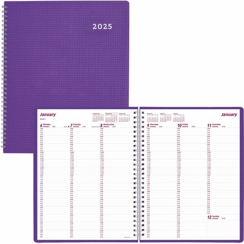 Brownline DuraFlex Weekly Appointment Planner - Weekly - 12 Month - January 2024 - December 2024 - 7:00 AM to 8:45 PM - Quarter-hourly - Monday - Friday, 7:00 AM to 5:45 PM - Quarter-hourly - Saturday - 2 Week Double Page Layout - 8 1/2" x 11" Sheet Size 