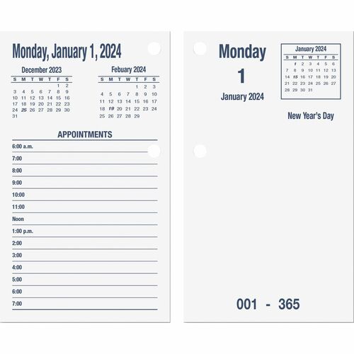 SKILCRAFT DayMax System Flip-style Calendar Pad - Daily - January to December - 6:00 AM to 7:00 PM - Desktop - White - 6" Height x 3.5" Width - 1 Each