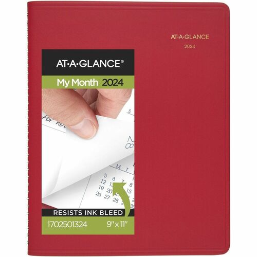 At-a-Glance Fashion 2024 Monthly Planner, Red, Large, 9" x 11" - Large Size - Monthly - 15 Month - January 2024 - March 2025 - 2 Month Single Page Layout - 9" x 11" White Sheet - Twin Wire - Red - Unruled Daily Block, Appointment Schedule, Perforated Shee