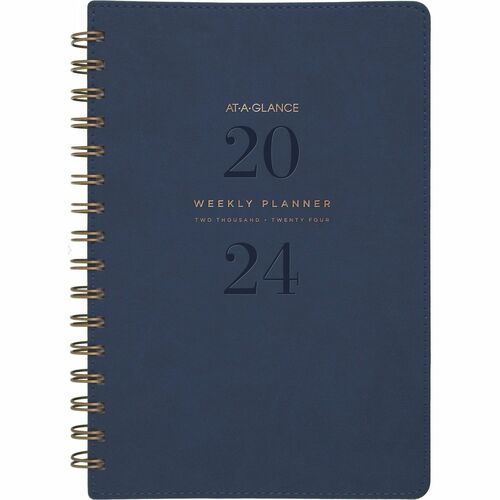 At-A-Glance Signature Collection 2024 Weekly Monthly Planner, Navy, Small, 5 1/2" x 8 1/2" - Small Size - Weekly, Monthly - 13 Month - January 2024 - January 2025 - 2 Week, 2 Month Double Page Layout - 5 1/2" x 8 1/2" White Sheet - Wire Bound - Faux Leath