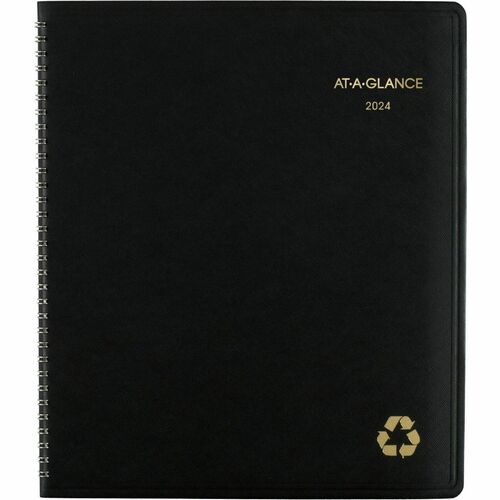 At-A-Glance Recycled 2024 Monthly Planner, Black, Large, 9" x 11" - Large Size - Monthly - January 2024 - January 2025 - 1 Month Double Page Layout - 9" x 11" Sand Sheet - Twin Wire - Black - Durable Cover, Flexible, Snag Resistant, Tabbed, Three-Year Cal