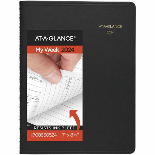At-a-Glance 2024 Weekly Appointment Book Planner, Black, Medium, 7" x 8 3/4" - Medium Size - Personal - Julian Dates - Weekly - 13 Month - January 2024 - January 2025 - 8:00 AM to 6:00 PM - 1 Week Double Page Layout - 7" x 8 3/4" White Sheet - Twin Wire -