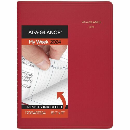 At-A-Glance Fashion 2024 Weekly Appointment Book Planner, Red, Large, 8 1/4" x 11" - Large Size - Julian Dates - Weekly - 12 Month - January 2024 - December 2024 - 8:00 AM to 9:45 PM - Monday - Friday, 8:00 AM to 5:45 PM - Saturday - 1 Week Double Page La