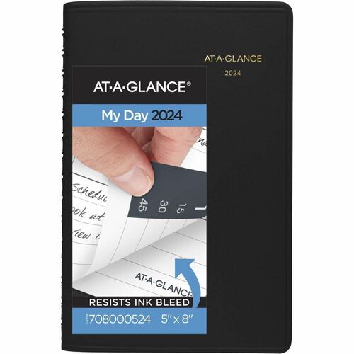 At-a-Glance 2024 Daily Appointment Book Planner, Black, Small, 5" x 8" - Personal - Julian Dates - Daily - 12 Month - January 2024 - December 2024 - 7:00 AM to 7:45 PM - Monday - Friday, 7:00 AM to 4:45 PM - Saturday - 1 Day Single Page Layout - 5" x 8" W