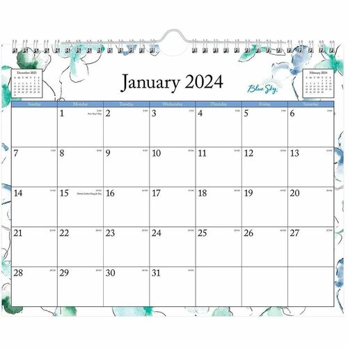 Blue Sky Lindley 2024 Wall Calendar 11x8.75 - Monthly - 12 Month - January 2024 - December 2024 - 8 3/4" x 11" White Sheet - Twin Wire - Wall Mount - Black, Green, White - Monthly Calendar, Reference Calendar, Easy to Read, Unruled Daily Block, Durable, H