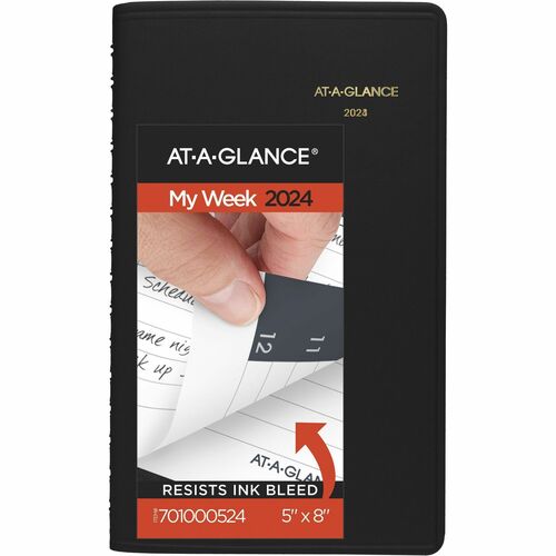 At-A-Glance 2023 Weekly Appointment Book Planner, Black, Small, 5" x 8" - Small Size - Julian Dates - Weekly - 12 Month - January 2024 - December 2024 - Hourly, 7:00 AM to 5:00 PM - Monday - Friday - 1 Week Double Page Layout - 5" x 8" White Sheet - Twin 