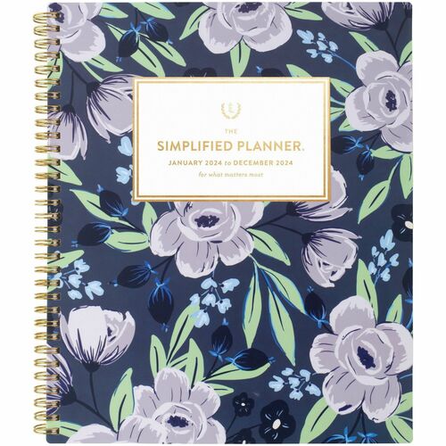 Emily Ley Simplified Planner - Large Size - Weekly, Monthly - 12 Month - January 2024 - December 2024 - 1 Week, 1 Month Double Page Layout - 8 1/2" x 11" White Sheet - Wire Bound - Blue, Green, Purple, White CoverDate Indicator, Monthly Tab, Tabbed, Durab