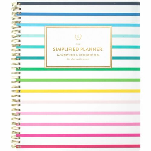 Emily Ley Simplified Planner - Large Size - Weekly, Monthly - 12 Month - January 2024 - December 2024 - 1 Week, 1 Month Double Page Layout - 8 1/2" x 11" White Sheet - Wire Bound - Multicolor CoverDate Indicator, Monthly Tab, Tabbed, Durable, Appointment 