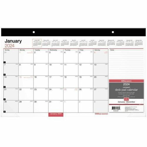 Office Depot Monthly Desk Pad Calendar, 173/4" x 11" , White, January