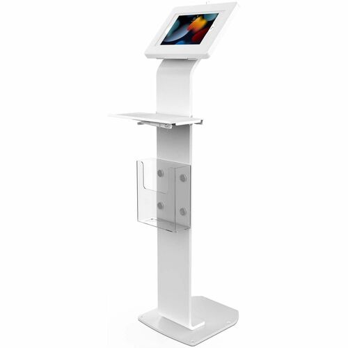 CTA Digital Premium Locking Floor Stand Kiosk with Universal Security Enclosure, Keyboard Tray, and Storage Compartment (White) - Up to 11" Screen Support - 13.50" (342.90 mm) Width x 50" (1270 mm) Depth - Floor - Metal, Aluminum, Steel - White