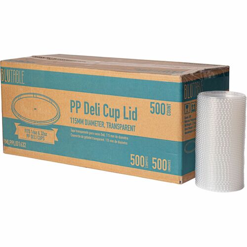 BluTable 16 oz/32 oz Round Deli Tub Container Lids - Polypropylene - 500 / Carton - Clear