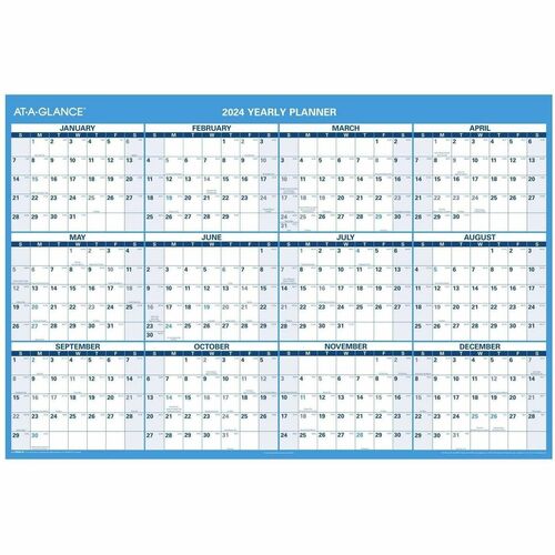 2024 AT-A-GLANCE® Horizontal Reversible Erasable Yearly Wall Calendar, 48" x 32", January to December 2024, PM30028 - Extra Large Size - Julian Dates - Monthly, Yearly - 12 Month - January 2024 - December 2024 - 48" x 32" White Sheet - 1.50"