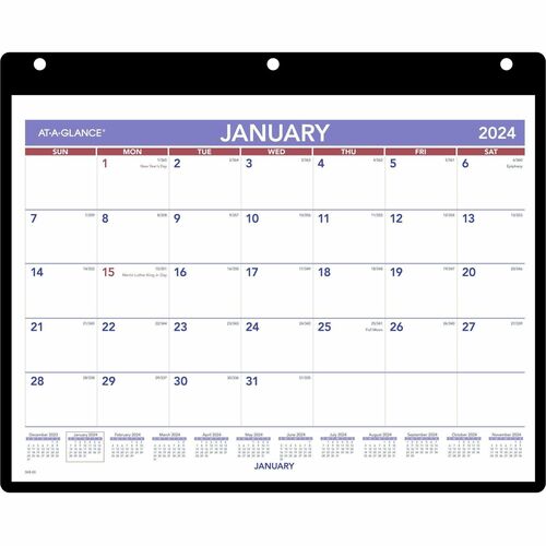 2024 AT-A-GLANCE® Monthly Desk/Wall Calendar With Jacket, 11" x 8", January to December 2024, SK800 - Small Size - Julian Dates - Monthly - 12 Month - January 2024 - December 2024 - 1 Month Single Page Layout - 8" x 11" White Sheet - 3 x Hol