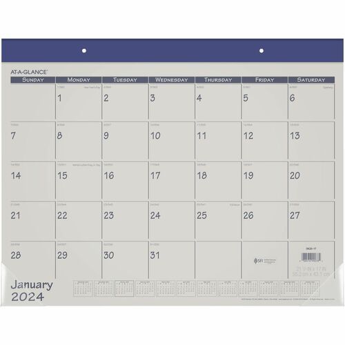2024 AT-A-GLANCE® Fashion Color Monthly Desk Pad Calendar, 21-3/4" x 17", January To December 2024, SK2517 - Standard - Julian Dates - Monthly - 12 Month - January 2024 to December 2024 - 1 Month Single Page Layout - 17" x 21 3/4" Sheet Size