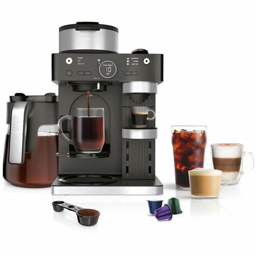 Ninja Espresso & Coffee Barista System - Programmable - 1550 W - 19 bar - 12 Cup(s) - Single-serve - Timer - Frother - Black, Stainless - Plastic, Stainless Steel Body - Glass Carafe