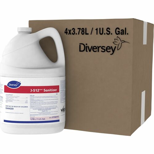 Diversey J-512 Sanitizer - Concentrate - 128 fl oz (4 quart) - 7.9 pH - Quaternary Scent - Rinse-free, Kosher - Red - 4.0 / Carton