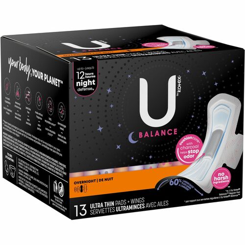 U by Kotex Ultra Thin Overnight Pads - WithWings - 1 Each - Individually Wrapped, Anti-leak, Absorbent, Odor-absorbing