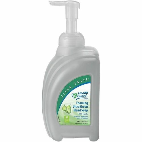 Health Guard Foaming Ultra Green Hand Soap - 32.1 fl oz (950 mL) - Pump Bottle Dispenser - Soil Remover - School, Hand, College, University, Daycare, Healthcare - Clear, Pale Yellow - Sulfate-free, Paraben-free, Dye-free, Fragrance-free - 8 / Pack