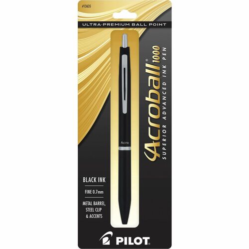 Acroball Ballpoint Pen - Fine Pen Point - 0.7 mm Pen Point Size - Refillable - Retractable - Black Gel-based Ink - Black Barrel - Tungsten Carbide Tip