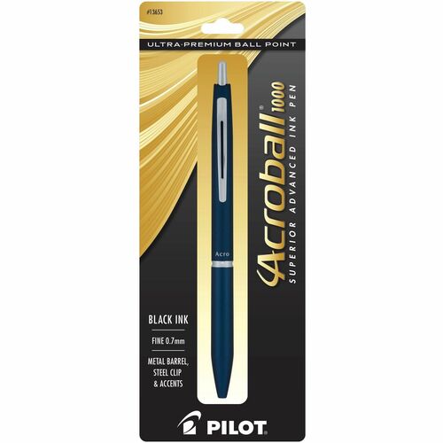 Acroball Ballpoint Pen - Fine Pen Point - 0.7 mm Pen Point Size - Refillable - Retractable - Black Gel-based Ink - Navy Metal Barrel - Tungsten Carbide Tip