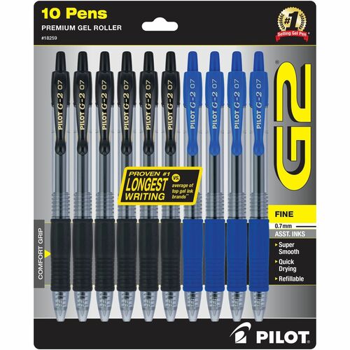 G2 Retractable Gel Ink Rolling Ball Pen - Fine Pen Point - Refillable - Retractable - Assorted Liquid Gel Ink Ink - 10 / Pack