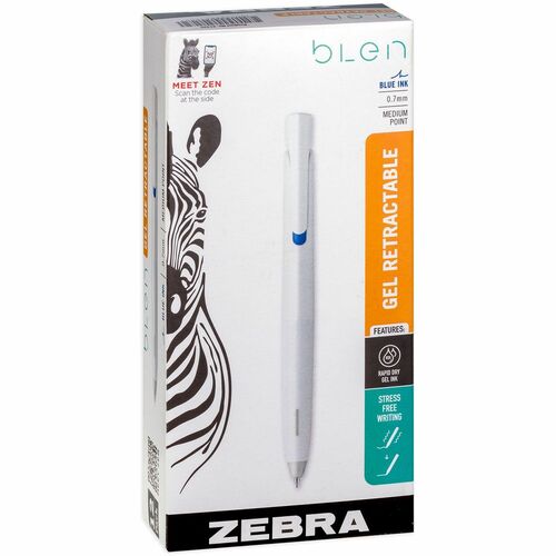 Zebra Pen bLen Retractable Gel Pens - Medium Pen Point - 0.7 mm Pen Point Size - Retractable - Blue - 12 / Dozen