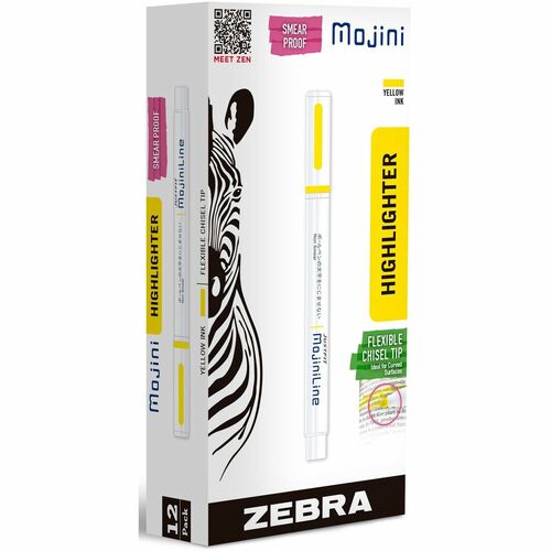 Zebra Pen Mojini Single Ended Highlighters - 4 mm Marker Point Size - Chisel Marker Point Style - Yellow - 12 / Dozen