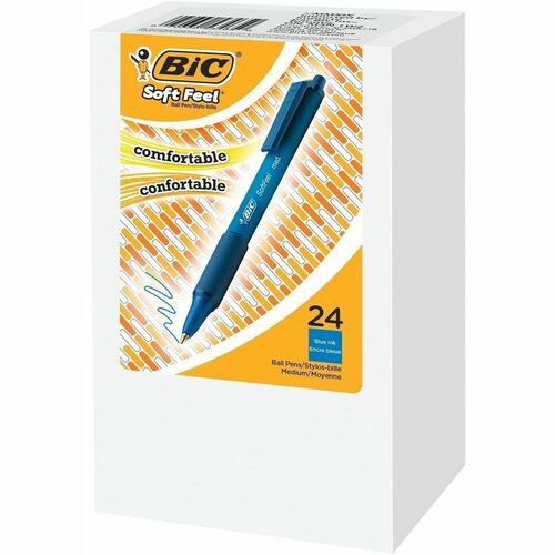 BIC Soft Feel Blue Retractable Ballpoint Pens, Medium Point (1.0mm), 24-Count Pack, Blue Pens With Soft-Touch Comfort Grip - Medium Pen Point - Retractable - Blue Ink - 24 / Box