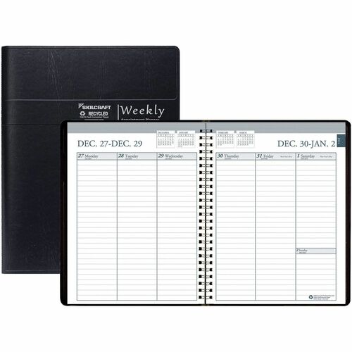 SKILCRAFT Professional Weekly Appointment Planner - Weekly - 12 Month - January - December - 2 Week Double Page Layout - Wire Bound - Black, Multi - 11" Height x 8.5" Width - 1 Each