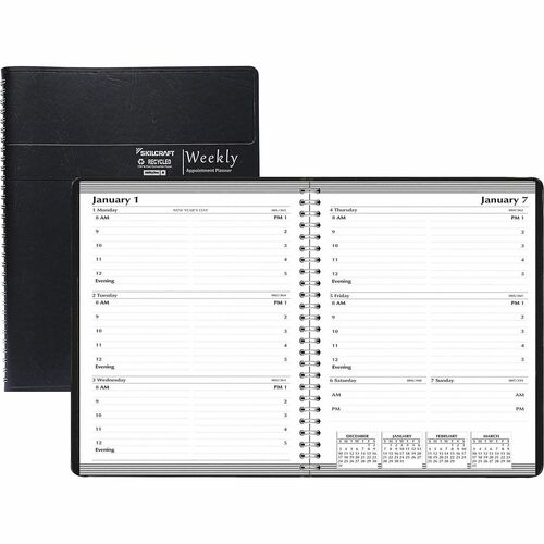 SKILCRAFT Weekly Appointment Planner - Weekly - 12 Month - January - December - 2 Week Double Page Layout - Wire Bound - Multi, Black - 8" Height x 5" Width - Embossed, Dated Planning Page, Appointment Schedule, Printed, Holiday Listing - 1 Each