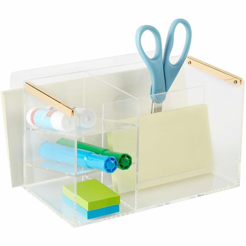 Realspace® Vayla Acrylic Paper Tray With Drawer, 4-3/4"H x 12-1/2"W x 9-3/8"D, Clear/Gold - 6 Compartment(s) - 1 Drawer(s) - 4.80" Height x 8.20" Width x 5.80" Depth - Desktop - Non-skid Base - Gold, Clear - Acrylic - 1 Each