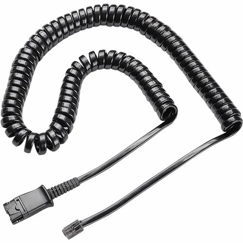 Poly M22 Replacement Coil Cord for Headset - 10 ft Quick Disconnect/RJ-11 Phone Cable for Phone, Headset - Black - 1 Each
