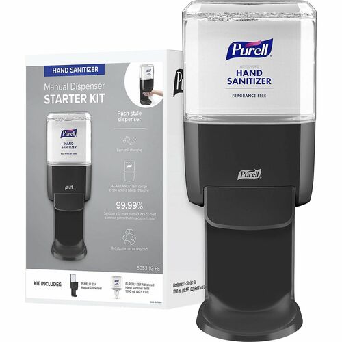 Gojo® ES4 Push Hand Sanitizer Dispenser Starter Kit - 1.27 quart Capacity - Hygienic, Durable, Wall Mountable - Graphite