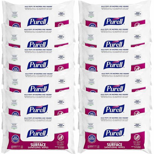 PURELL® Foodservice Surface Sanitizing Wipes - White - Pre-moistened, Easy to Use, Chemical-free, Fragrance-free, Portable, Resealable - For Food Service - 72 Per Packet - 12 / Carton