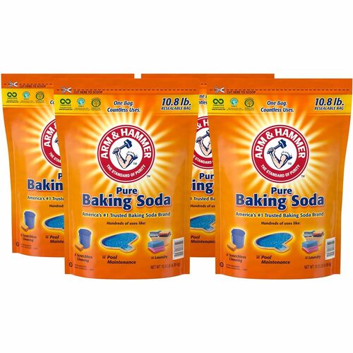 Arm & Hammer Pure Baking Soda - 172.80 oz (10.80 lb)Bag - 4 / Carton - Resealable, Odor Neutralizer, Non-scratching, Deodorize - White