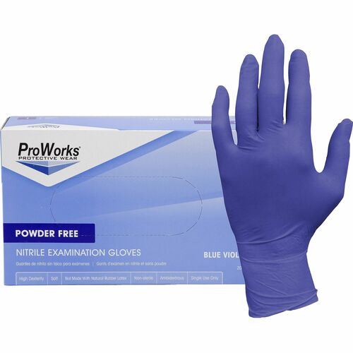 ProWorks Nitrile Powder-Free Exam Gloves - Small Size - Nitrile - Blue Violet - Soft, Flexible, Comfortable, Latex-free, Non-sterile - For General Purpose, Industrial, Food Service, Gardening, Dental - 200 / Box - 3 mil Thickness - 9.50" Glove Length