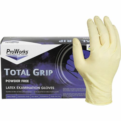 ProWorks Total Grip Latex Powder Free Exam Gloves - X-Large Size - For Right/Left Hand - Latex - Natural - Double Chlorinated, Non-sterile - For Automotive, Aerospace, Correction, Laboratory, Oil & Gas, Painting, Plumbing, HVAC Operation, Safety, Examinat