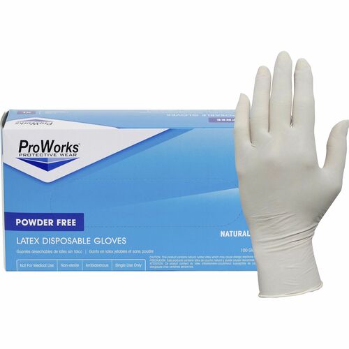ProWorks Latex Powder-Free Disposable General-Purpose Gloves - Small Size - Latex - Natural - Comfortable, Non-sterile, Textured Fingertip - For Food Service, General Purpose, Industrial, Manufacturing, Office, Education, Fish Processing, Hospitality, Hea