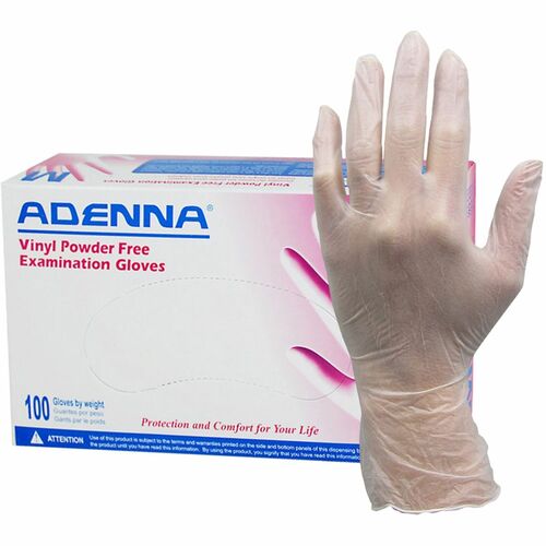 Adenna Vinyl Powder Free Exam Gloves - X-Large Size - Polyvinyl Chloride (PVC) - Translucent - Latex-free, Comfortable, Non-sterile - For Examination, Industrial, Cosmetology, Food Processing, Healthcare, Hospitality, Pet Care, Cosmetics, Dental, Safety, 