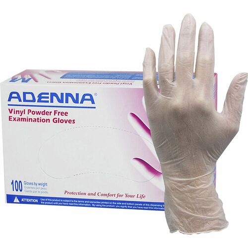 Adenna Vinyl Powder Free Exam Gloves - Medium Size - Polyvinyl Chloride (PVC) - Translucent - Latex-free, Comfortable, Non-sterile - For Examination, Industrial, Cosmetology, Food Processing, Healthcare, Hospitality, Pet Care, Cosmetics, Dental, Safety, M