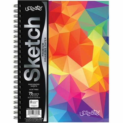 Pacon Fashion Sketch Book - 75 Pages - Spiral - 120 g/m² Grammage - 9" x 6" - Neon Kaleidoscope Cover - Acid-free, Perforated, Durable
