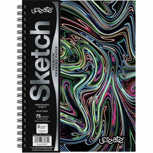 Pacon Fashion Sketch Book - 75 Pages - Spiral - 120 g/m² Grammage - 9" x 6" - Neon Neon Squiggles Cover - Acid-free, Perforated, Durable