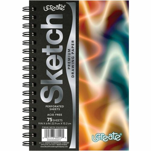 Pacon Fashion Sketch Book - 75 Pages - Spiral - 120 g/m² Grammage - 9" x 6" - Neon Neon Abstract Cover - Acid-free, Perforated, Durable
