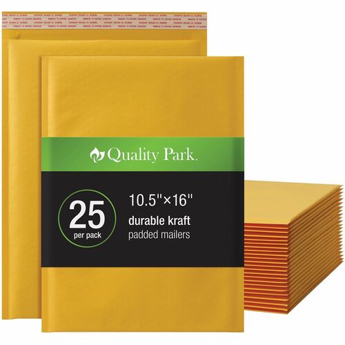 Quality Park Bubble Mailers - Bubble - 10 1/2" Width x 15" Length - Strip - 25 / Box - Brown Kraft