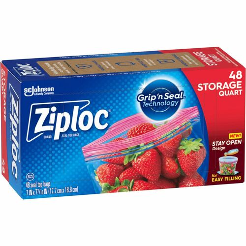 Ziploc® Stand-Up Storage Bags - 1 quart Capacity - Blue - 38/Box - Kitchen, Storage