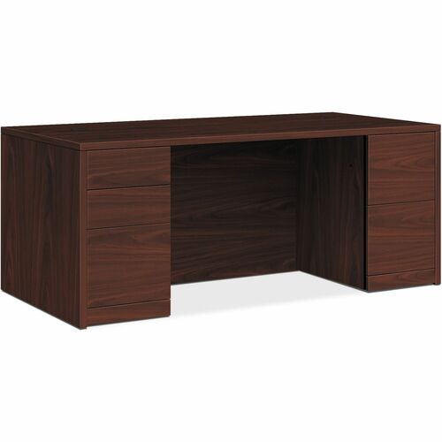 HON 10500 Series Mahogany Laminate Office Desking - 66" x 30"29.5" - 5 x File, Box, Storage Drawer(s) - Double Pedestal